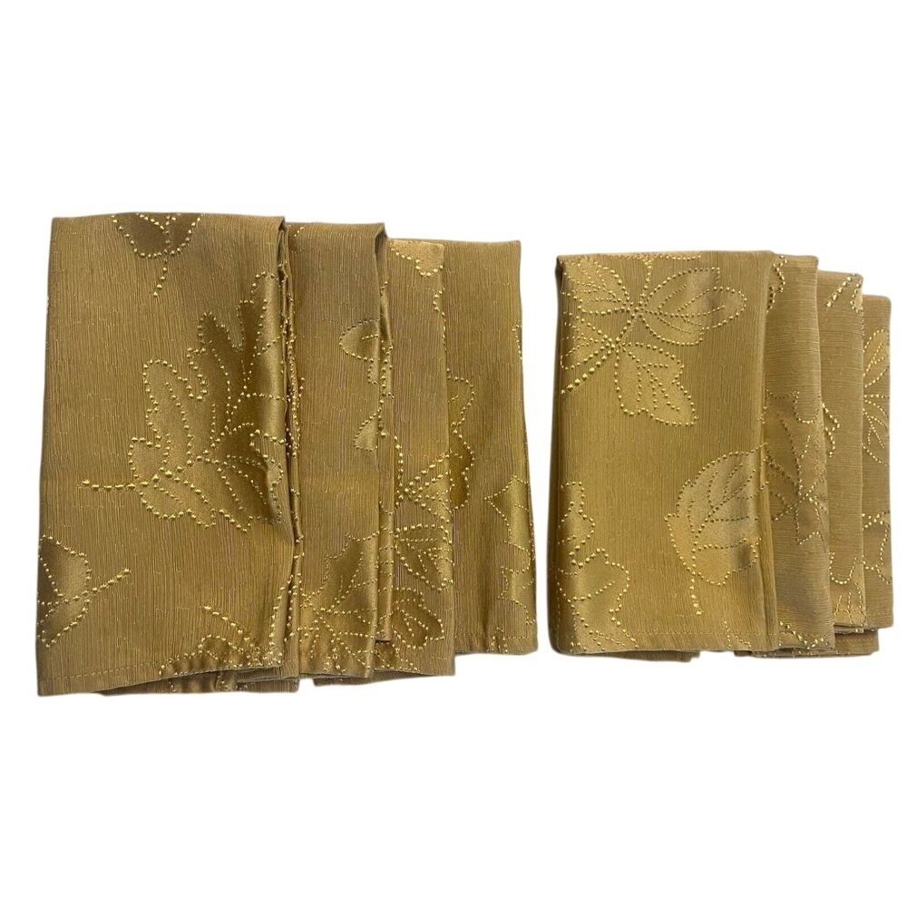 Set 8 Gold Dinner Napkins W/ Raised Leaf Designs Christmas Holiday 18" x 18"